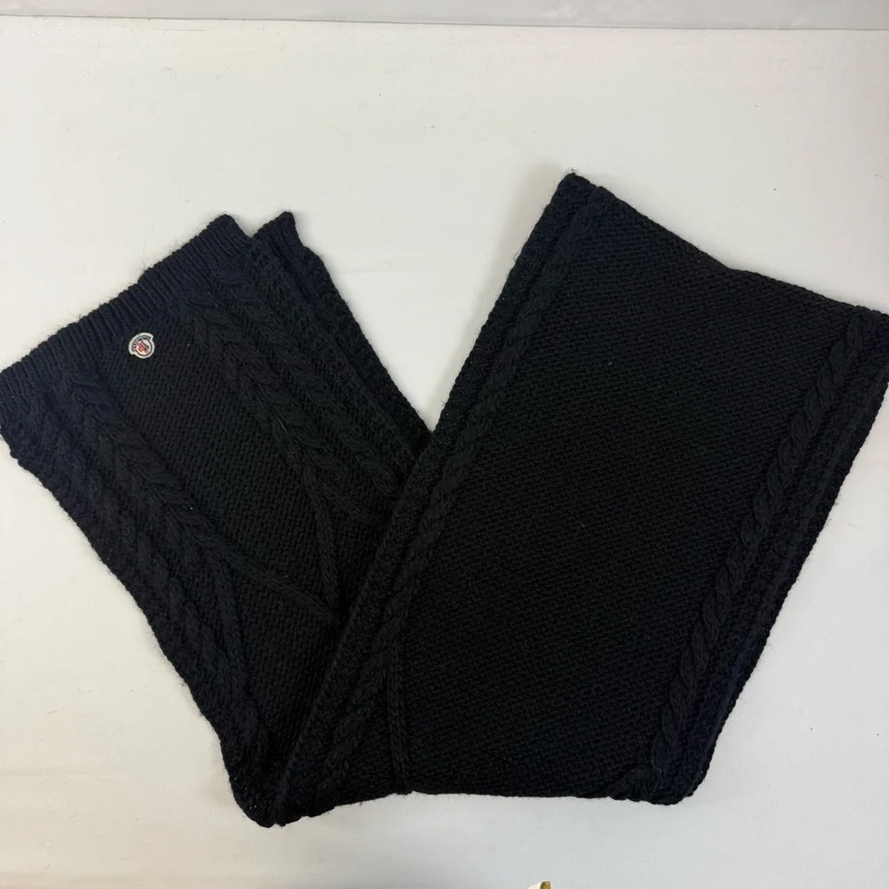 Moncler‎ Black Cable Knit Wool Scarf Logo Patch Italy Winter Luxury Designer - Picture 5 of 5